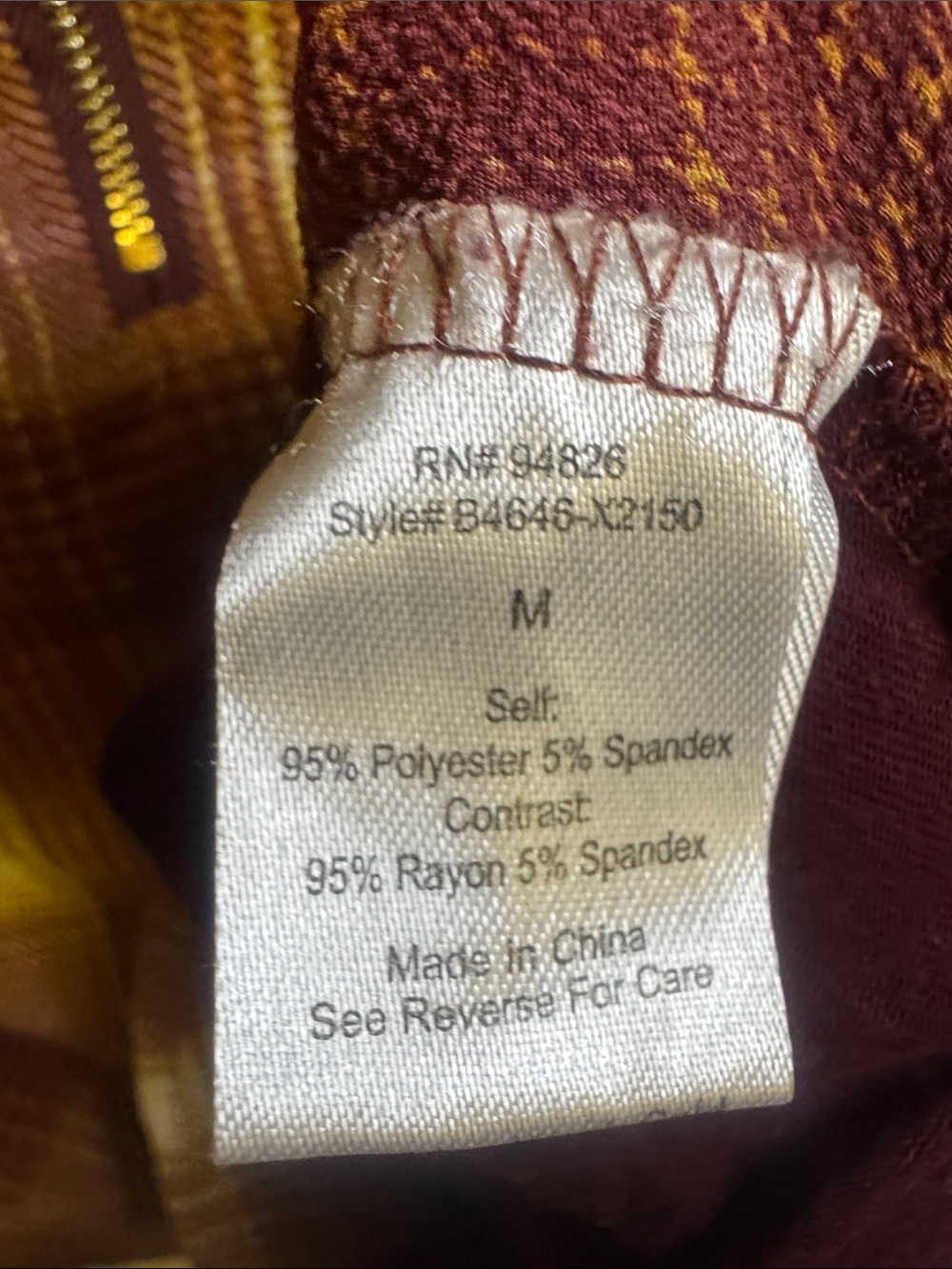 Janet Chung Plaid Zip-Front Women's Top in Burgundy and Mustard - Picture 5 of 6
